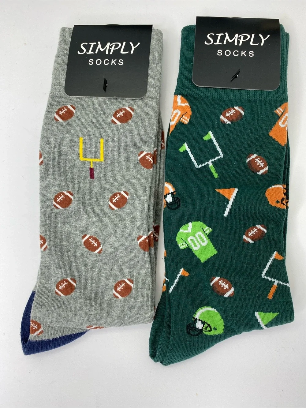 Simply Socks Men's Football Crew Socks - Gray & Green